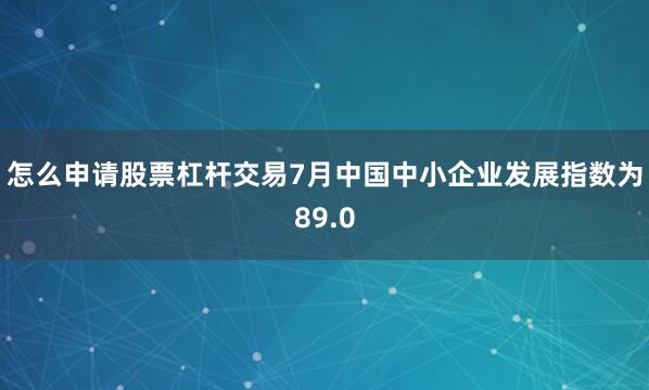 怎么申请股票杠杆交易7月中国中小企业发展指数为89.0