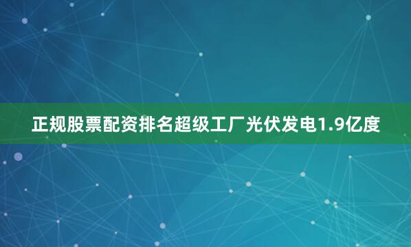 正规股票配资排名超级工厂光伏发电1.9亿度